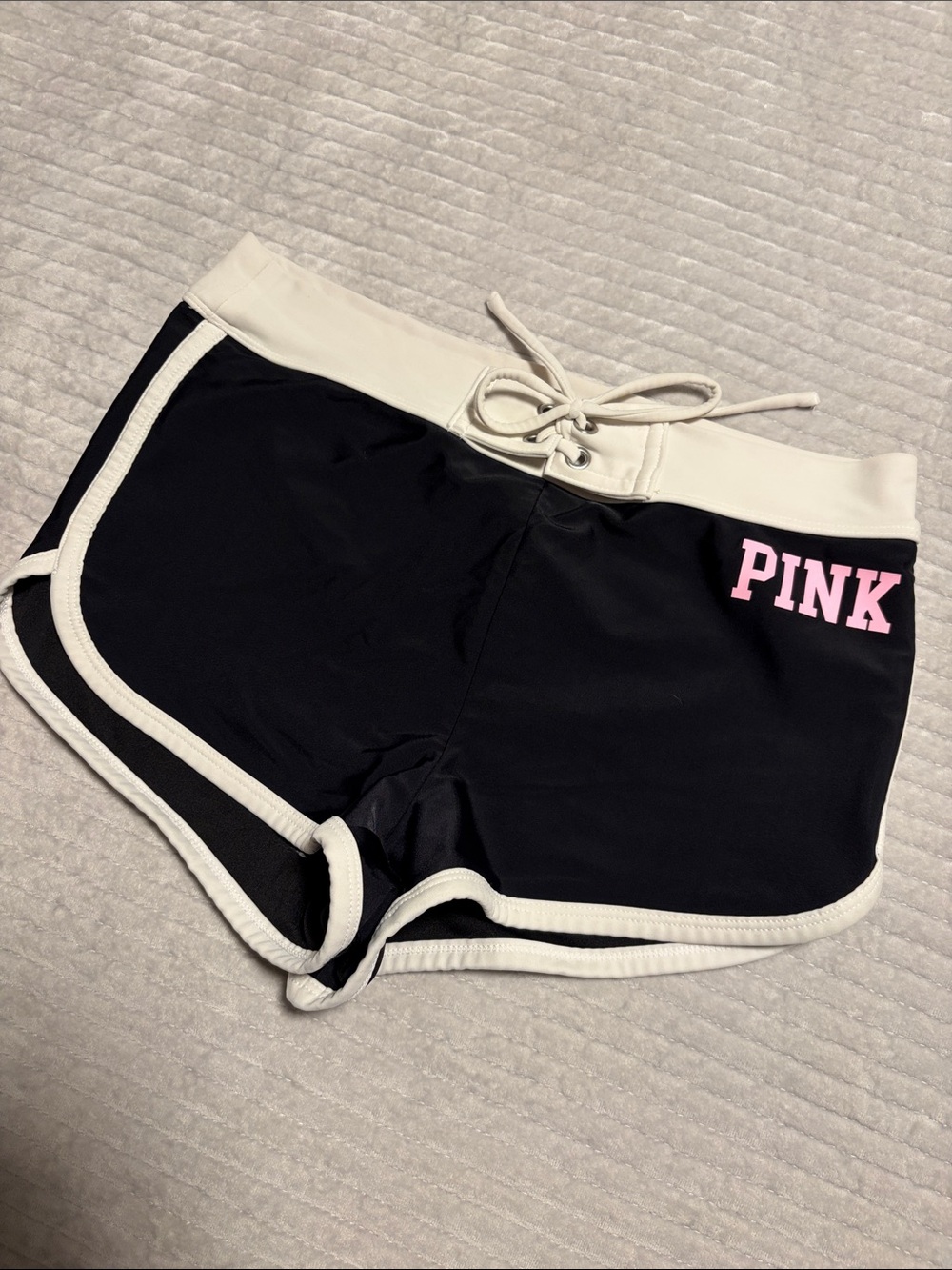 PINK Black Swim Bottoms with White Trim